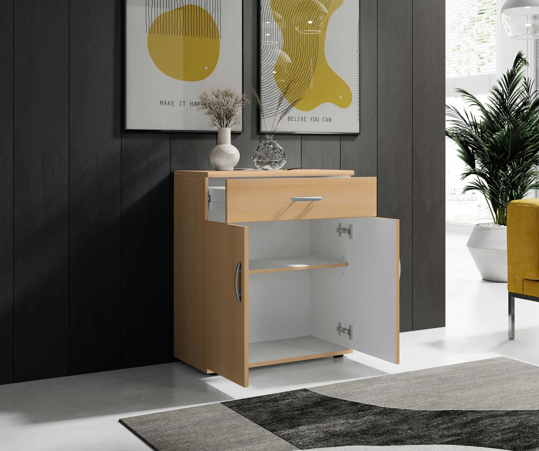 Kommode Viviane 60cm mit 2 Türen und 1 Schublade - Buche