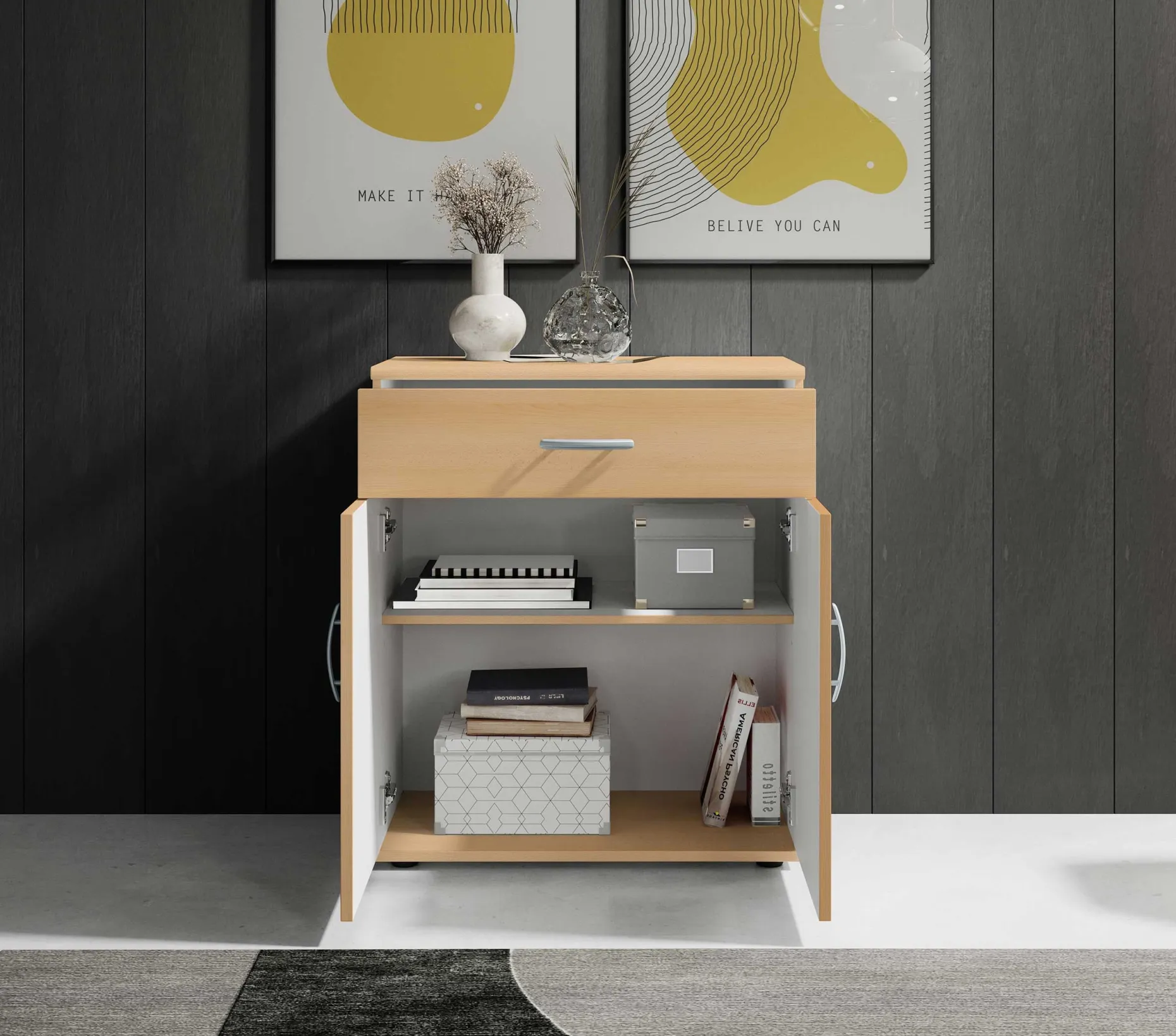 Kommode Viviane 60cm mit 2 Türen und 1 Schublade - Buche