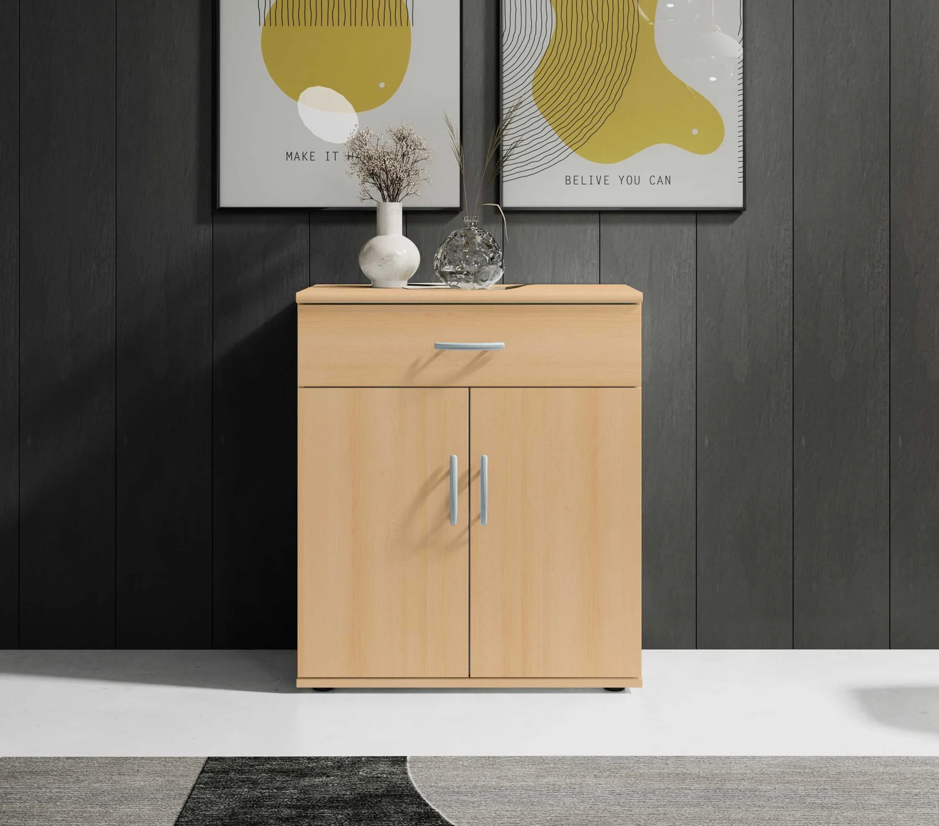 Kommode Viviane 60cm mit 2 Türen und 1 Schublade - Buche