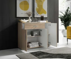 Kommode Viviane 90cm mit 3 Türen und 1 Schublade - Eiche