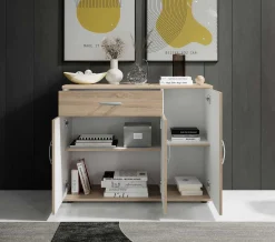 Kommode Viviane 90cm mit 3 Türen und 1 Schublade - Eiche