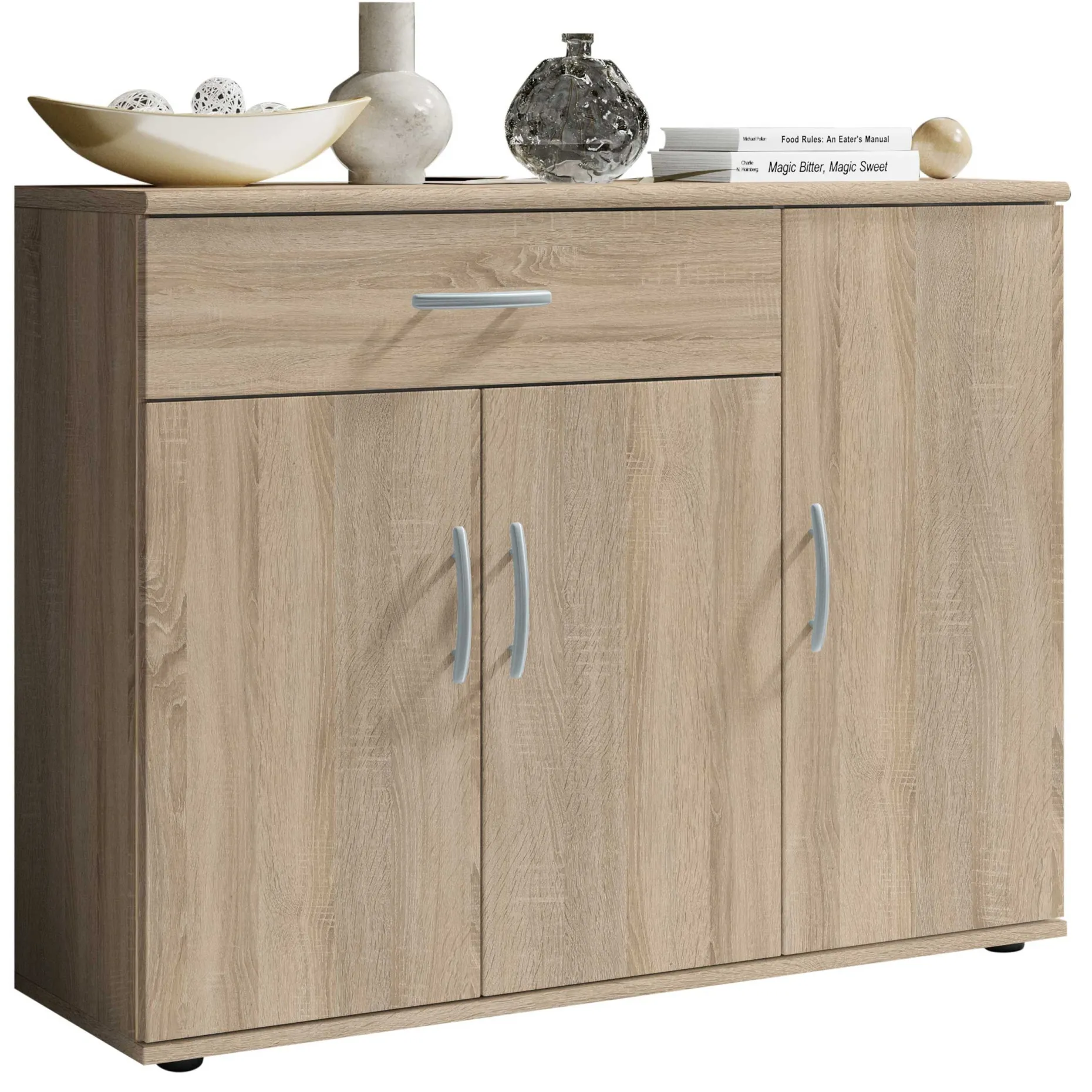 Kommode Viviane 90cm mit 3 Türen und 1 Schublade - Eiche