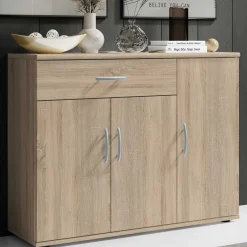 Kommode Viviane 90cm mit 3 Türen und 1 Schublade - Eiche