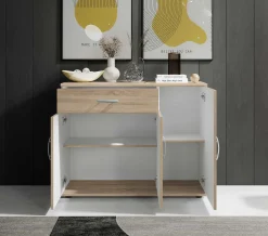 Kommode Viviane 90cm mit 3 Türen und 1 Schublade - Eiche