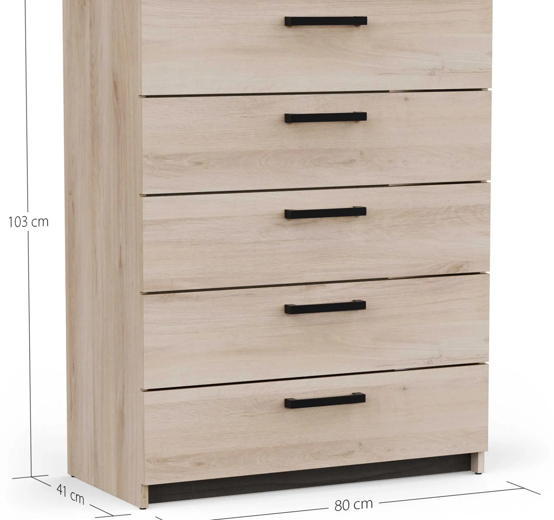 Kommode Watson - 80x41x102cm - 5 Schubladen - Eiche Dekor