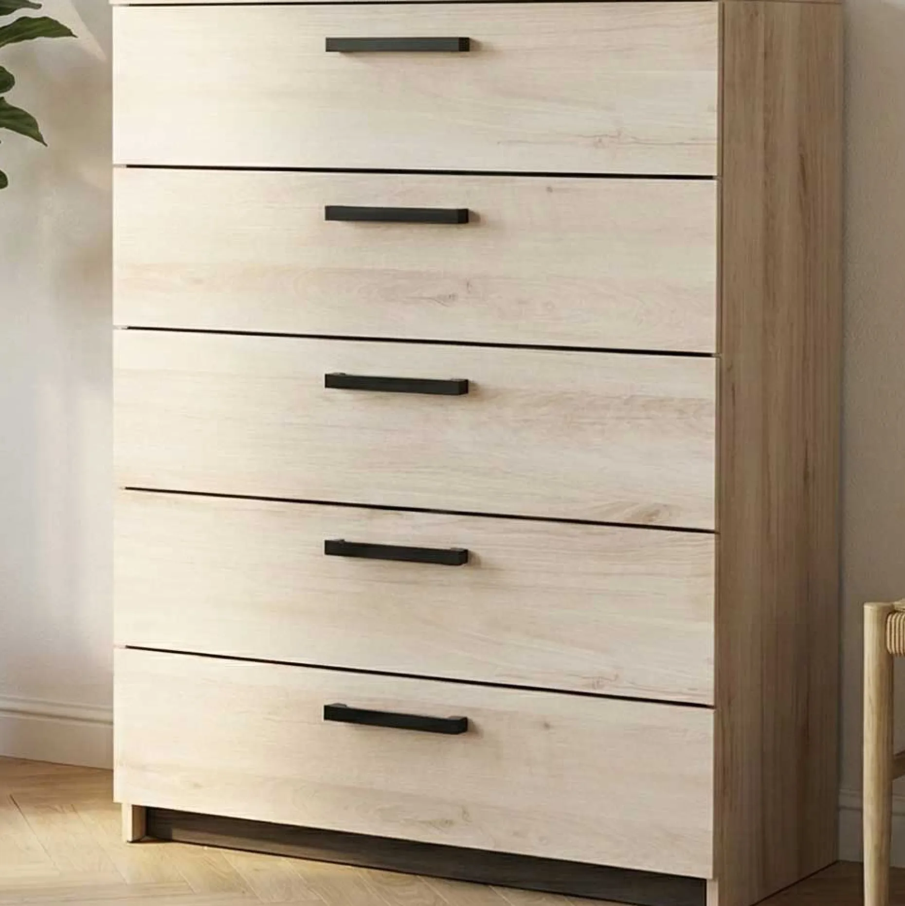 Kommode Watson - 80x41x102cm - 5 Schubladen - Eiche Dekor
