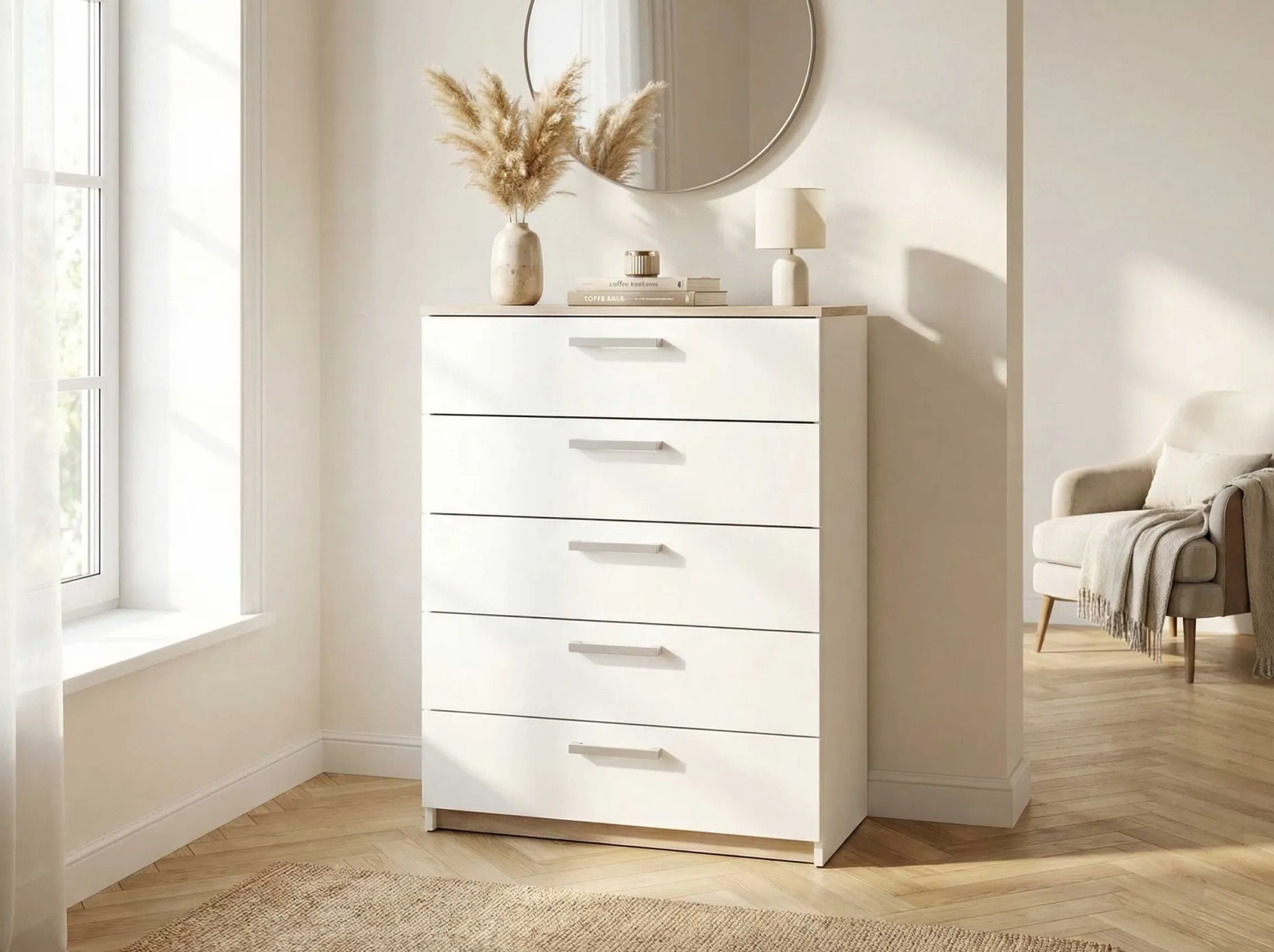 Kommode Watson - 80x41x102cm - 5 Schubladen - weiß