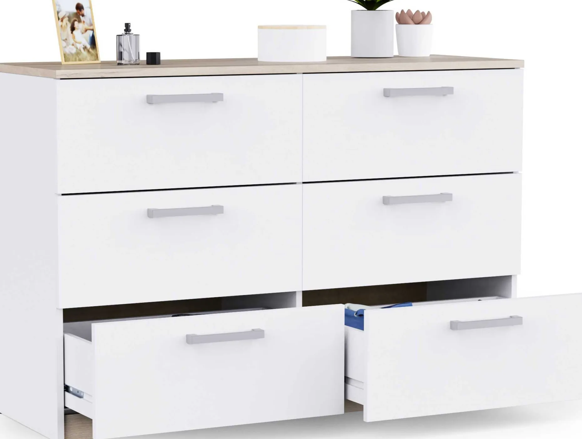 Kommode Watson - 119x41x81cm - 6 Schubladen - weiß