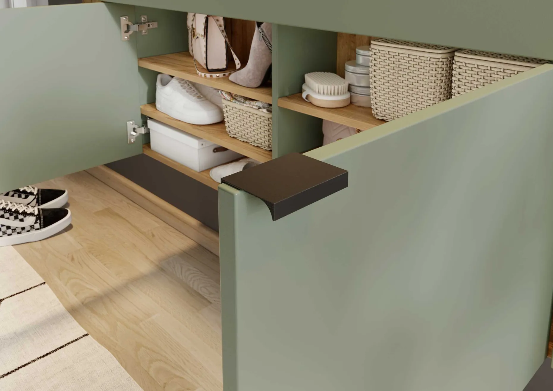 Konsole Amika 2 Türen und 1 Schublade schwebend - Salbeigrün/Eiche