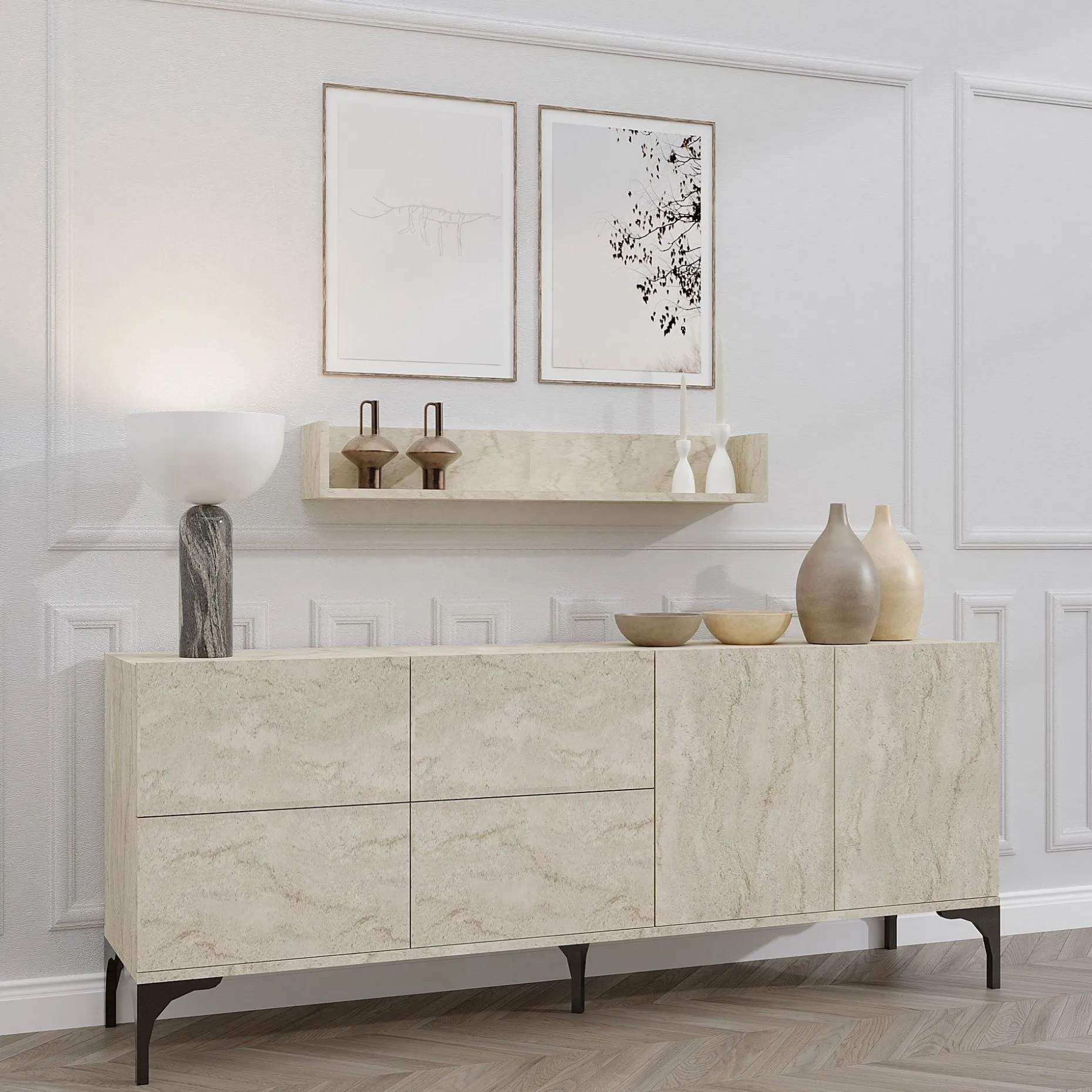 Konsole Stella - 100% MELAMINE - Travertin - 180 x 55 x 40 cm