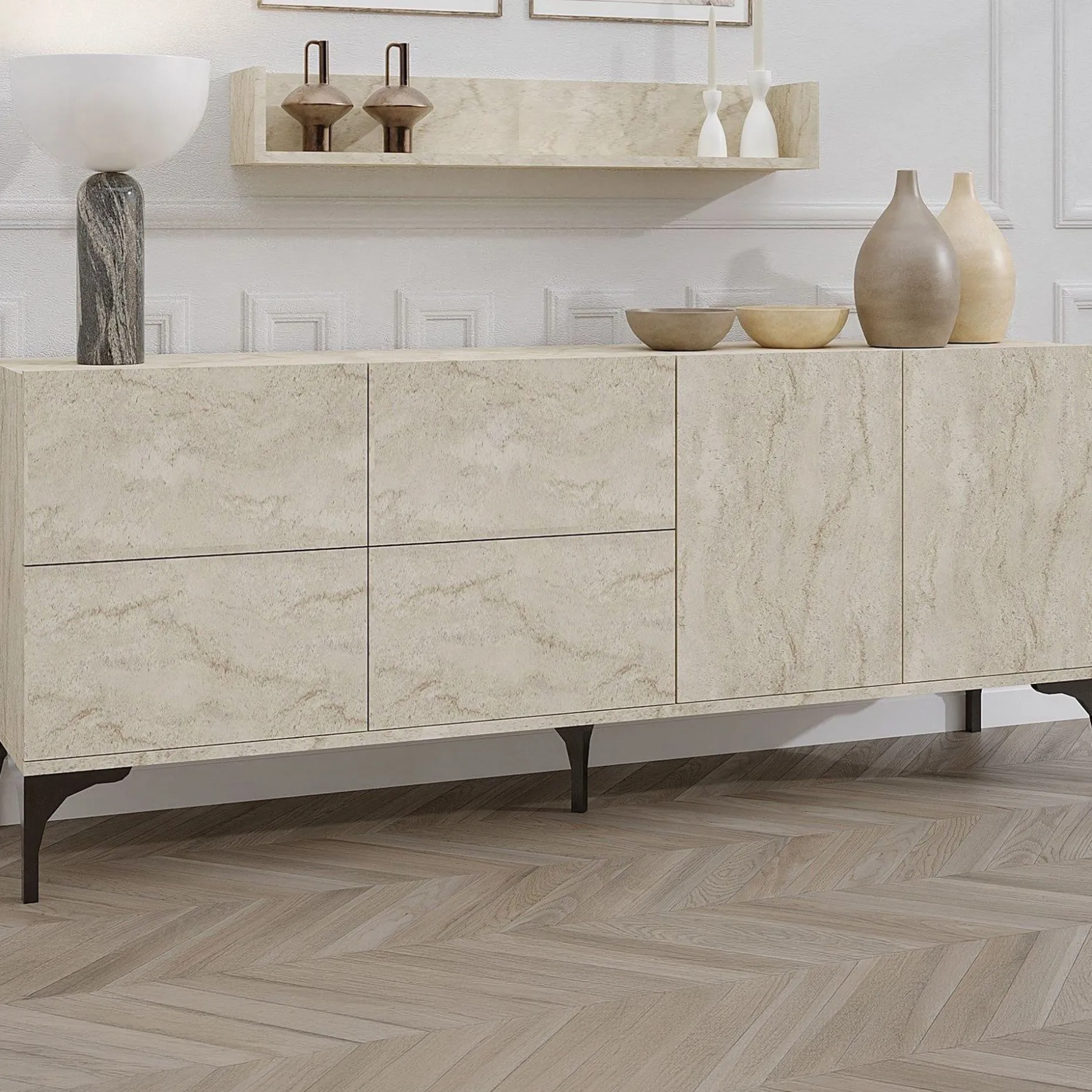 Konsole Stella - 100% MELAMINE - Travertin - 180 x 55 x 40 cm