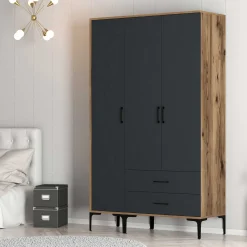 Kumsal Kleiderschrank | 100% MELAMIN | Walnuss, Anthrazit