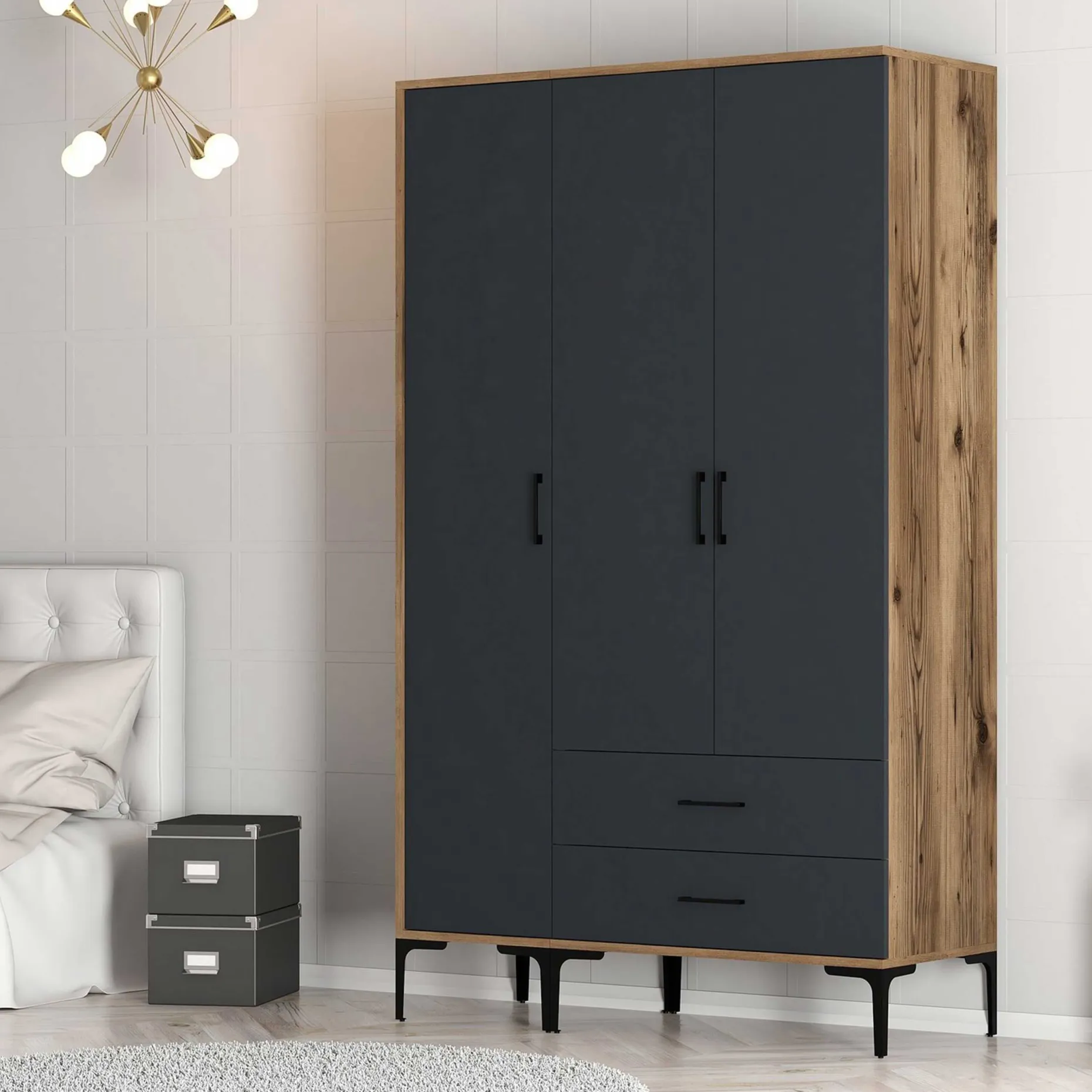 Kumsal Kleiderschrank | 100% MELAMIN | Walnuss, Anthrazit