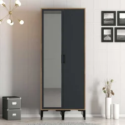 Kumsal Kleiderschrank | 100% MELAMIN | Walnuss, Anthrazit