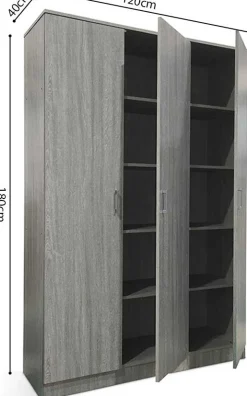Lagerschrank Ray 120cm mit 3 Türen und 4 Einlegeböden - Eiche grau