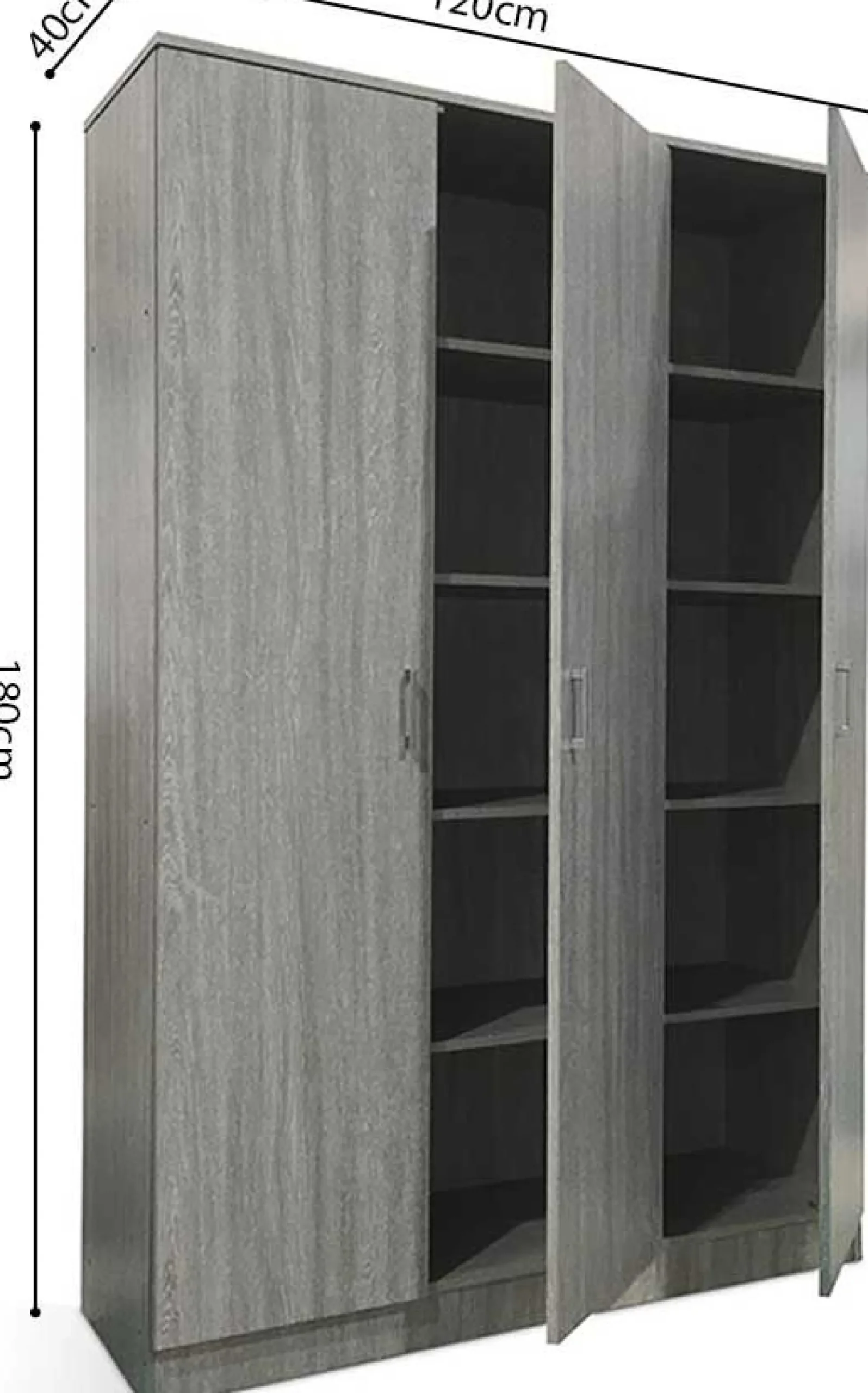 Lagerschrank Ray 120cm mit 3 Türen und 4 Einlegeböden - Eiche grau