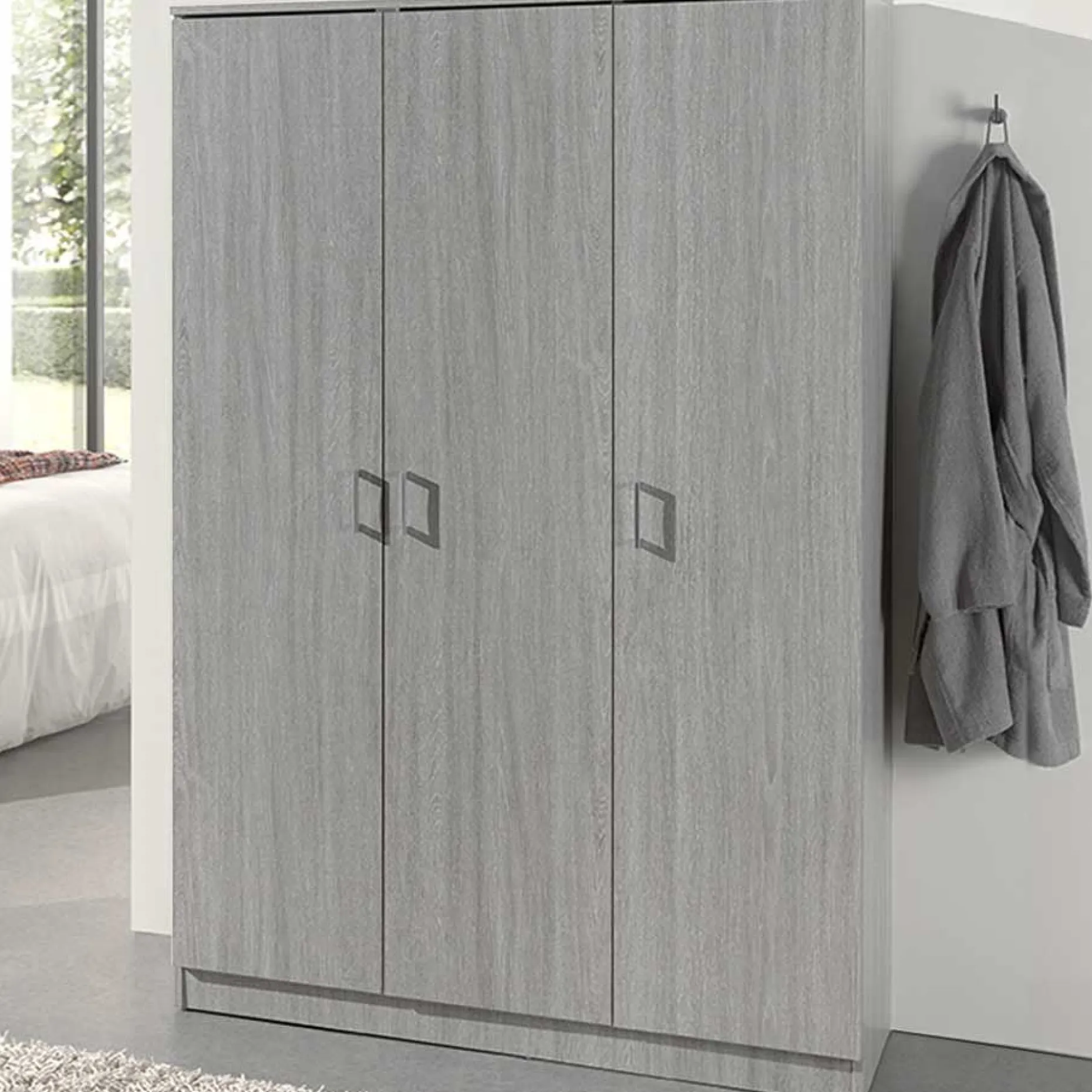 Lagerschrank Ray 120cm mit 3 Türen und 4 Einlegeböden - Eiche grau