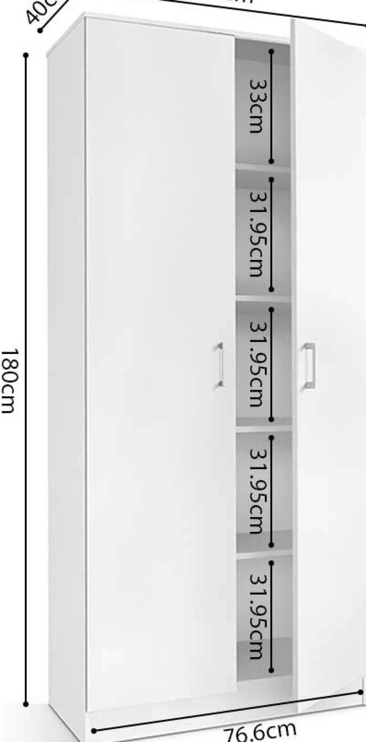 Lagerschrank Ray 80cm mit 2 Türen und 4 Einlegeböden - weiß
