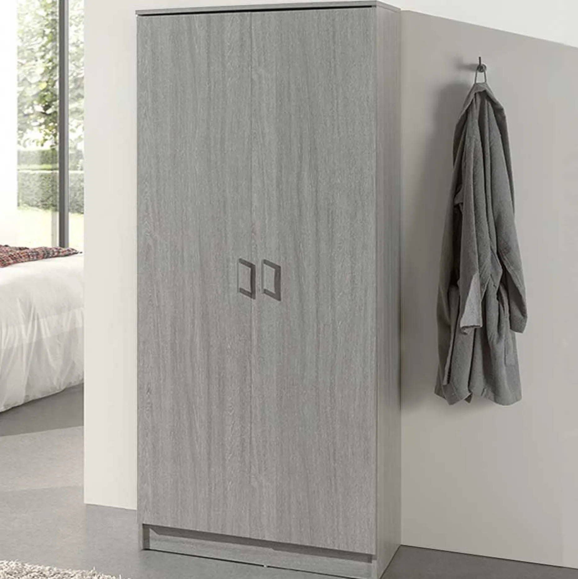 Lagerschrank Ray 80cm mit 2 Türen und 4 Einlegeböden - Eiche grau