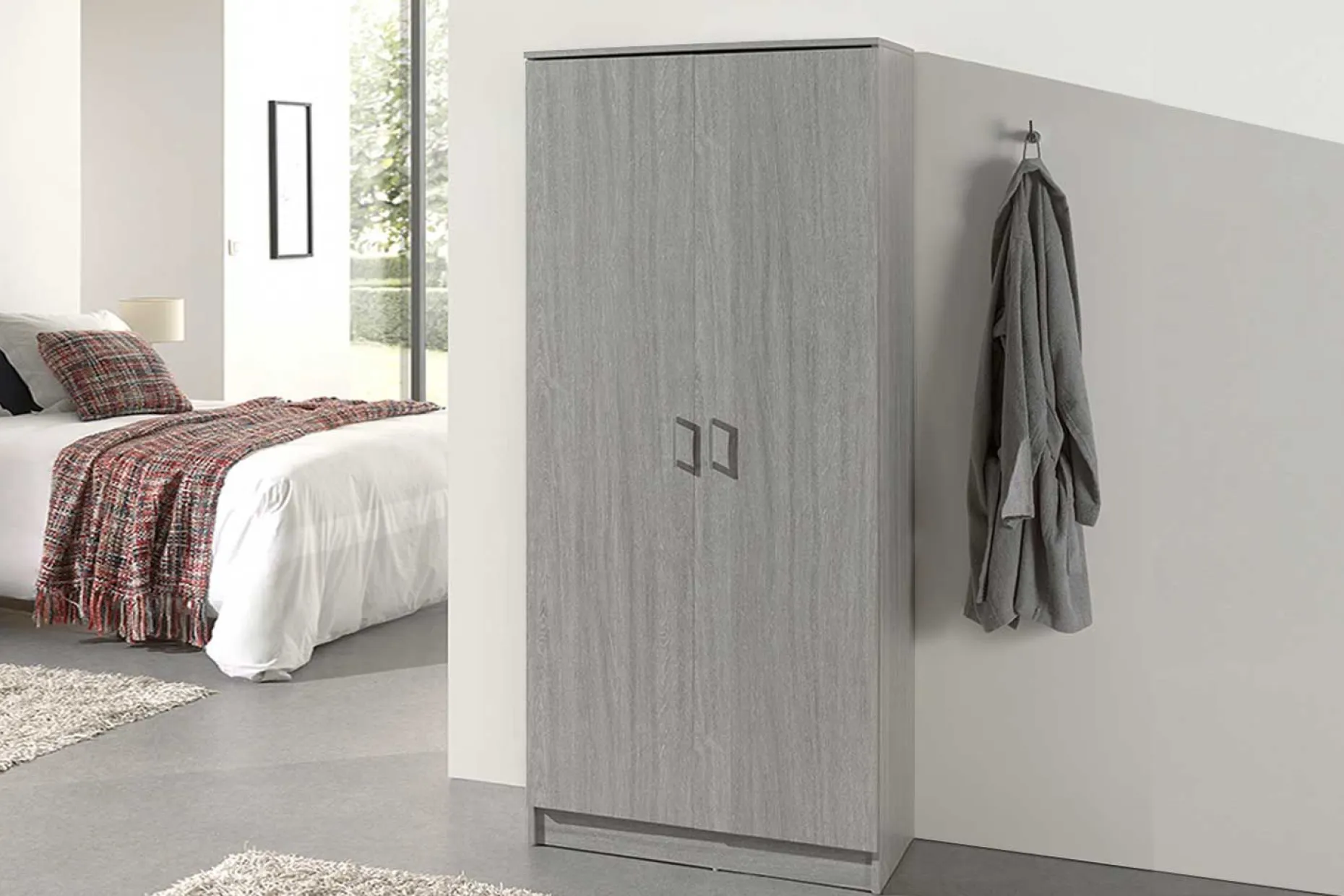 Lagerschrank Ray 80cm mit 2 Türen und 4 Einlegeböden - Eiche grau