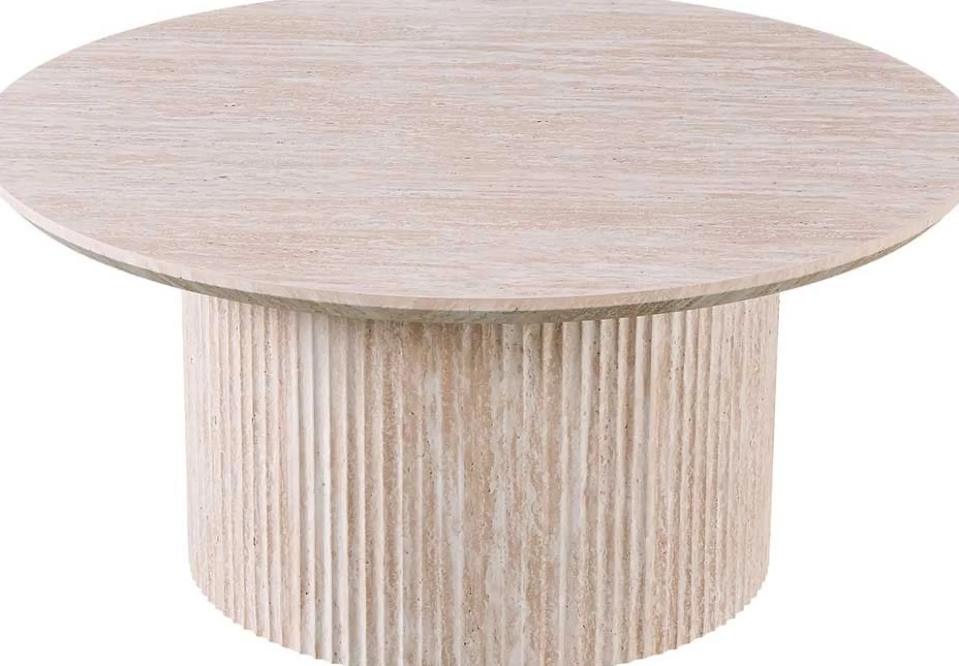 Rousseau Lagos" 80 cm Runder Couchtisch Travertin | Struktur MDF matt, Platte MDF 25 mm mit 3D-Papier | 38 x 80 x 80 cm