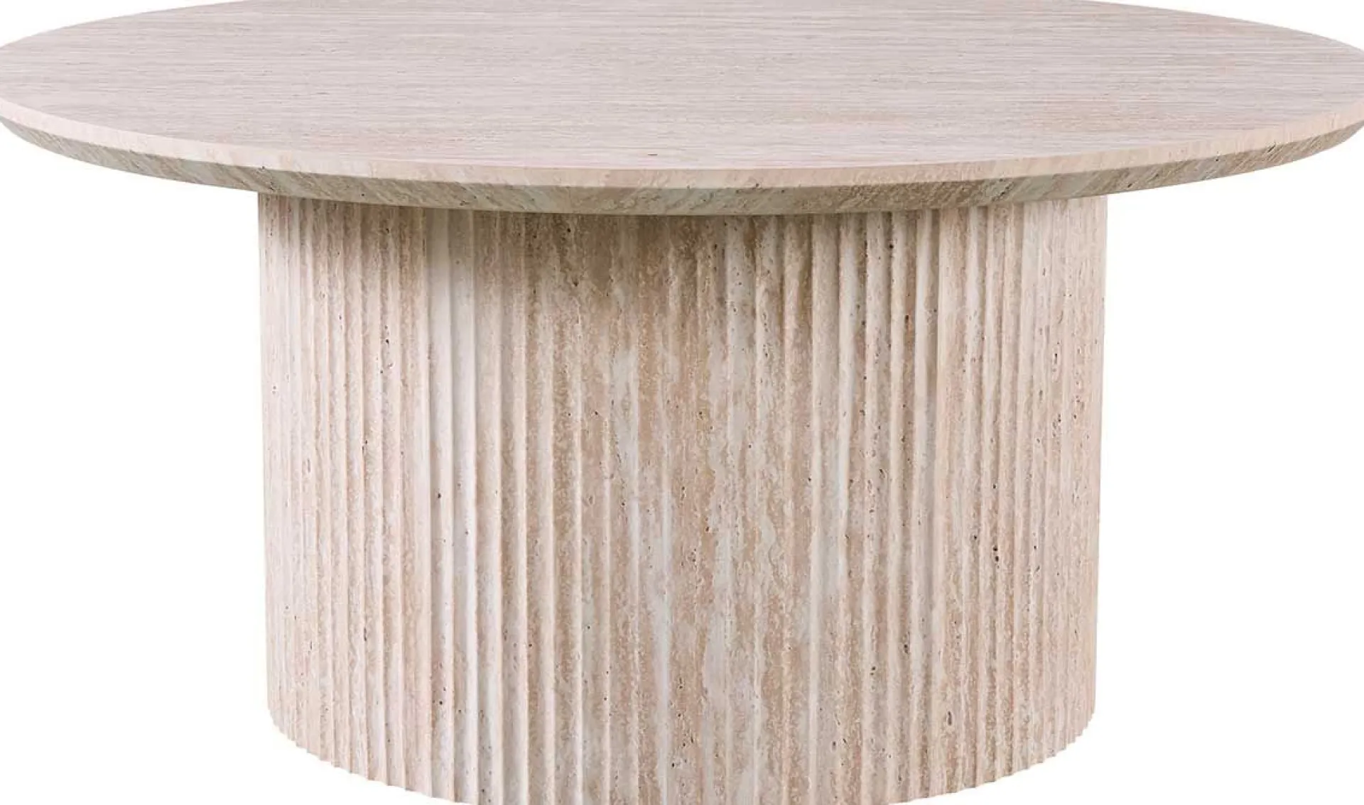 Rousseau Lagos" 80 cm Runder Couchtisch Travertin | Struktur MDF matt, Platte MDF 25 mm mit 3D-Papier | 38 x 80 x 80 cm