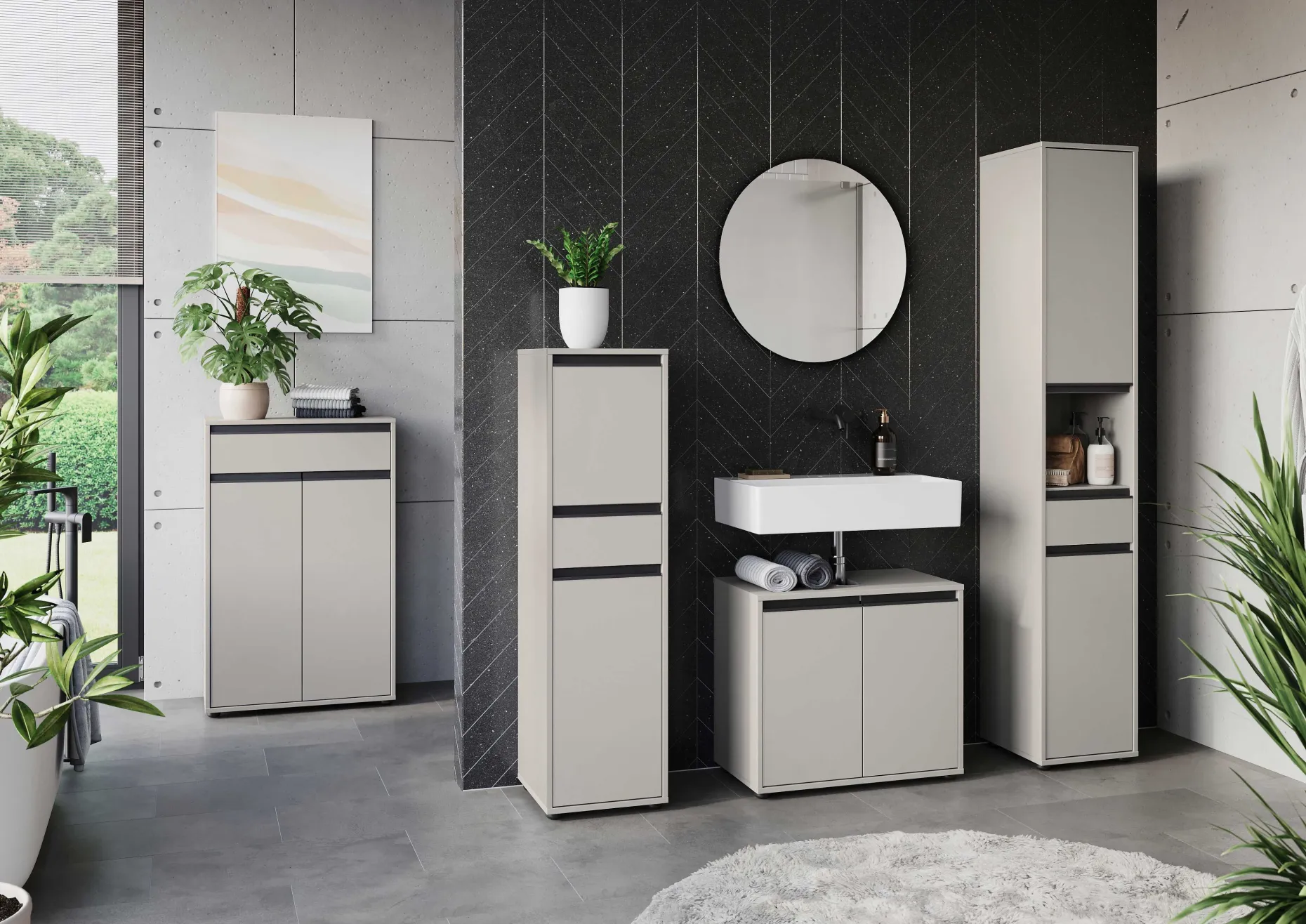 Lamon Badezimmerschrank - 2 Türen und 1 Schublade - grau