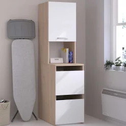 Laundry Aufbewahrungsschrank - 47x66x184cm - 3 Türen - Eiche Dekor/Weiß