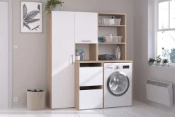Laundry Aufbewahrungsschrank - 92x66x184cm - 4 Türen - Eiche Dekor/Weiß