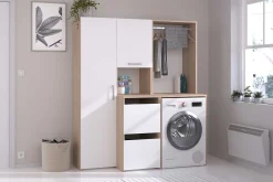 Laundry Aufbewahrungsschrank - 92x66x184cm - 4 Türen - Eiche Dekor/Weiß