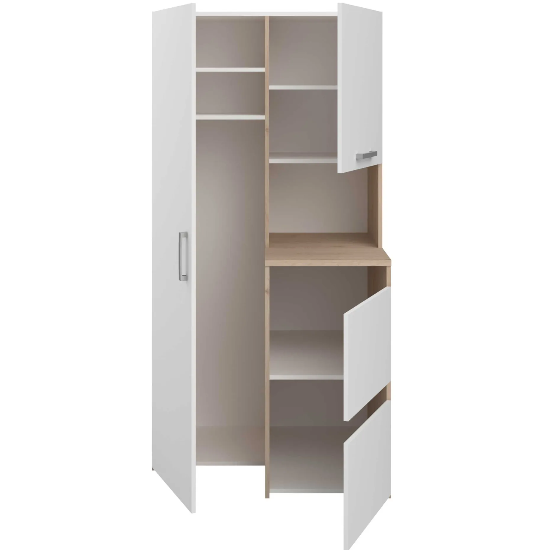 Laundry Aufbewahrungsschrank - 92x66x184cm - 4 Türen - Eiche Dekor/Weiß