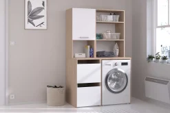 Laundry Waschmaschinenschrank - 65x60x184cm - mit 2 Einlegeböden - Eiche Dekor