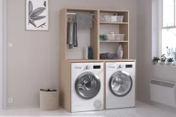 Laundry Waschmaschinenschrank - 65x60x184cm - mit 2 Einlegeböden - Eiche Dekor