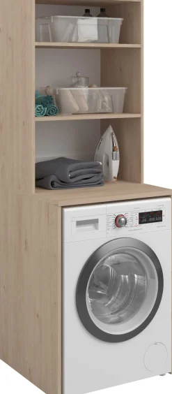 Laundry Waschmaschinenschrank - 65x60x184cm - mit 2 Einlegeböden - Eiche Dekor