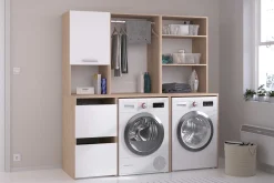 Laundry Waschmaschinenschrank - 65x60x184cm - mit 2 Einlegeböden - Eiche Dekor