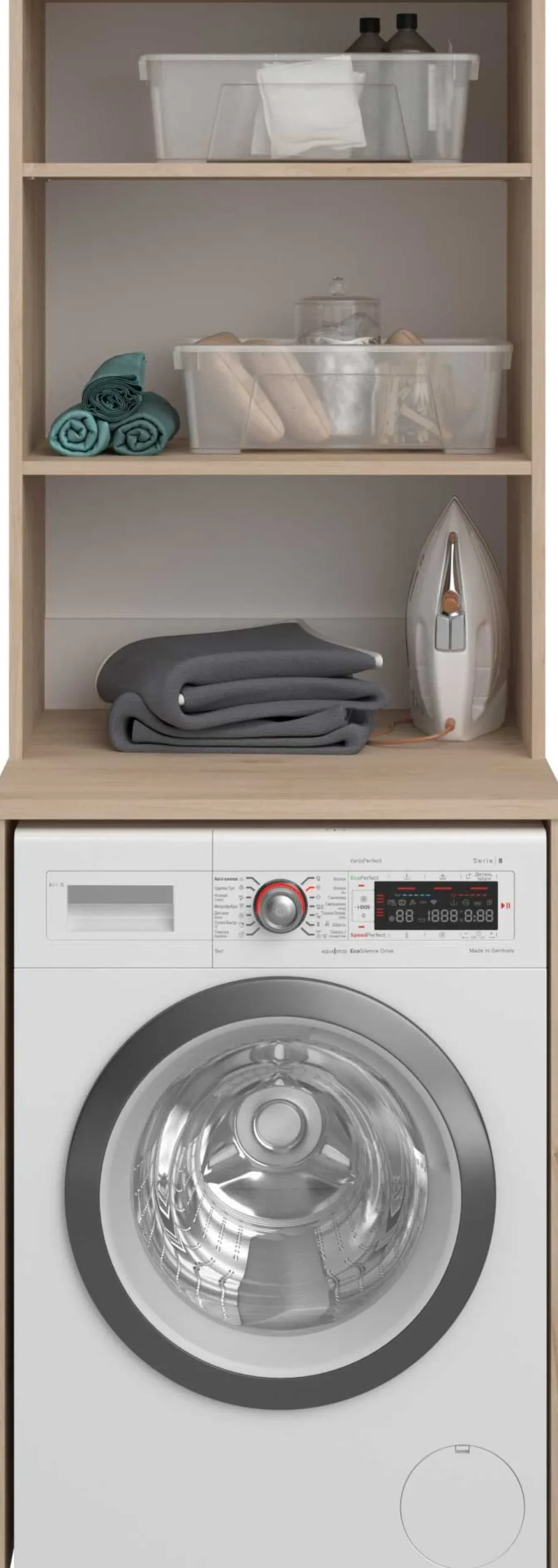 Laundry Waschmaschinenschrank - 65x60x184cm - mit 2 Einlegeböden - Eiche Dekor