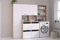 Laundry Waschmaschinenschrank - 65x60x184cm - mit 2 Einlegeböden - Eiche Dekor