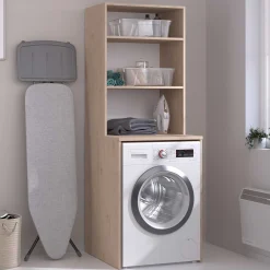Laundry Waschmaschinenschrank - 65x60x184cm - mit 2 Einlegeböden - Eiche Dekor
