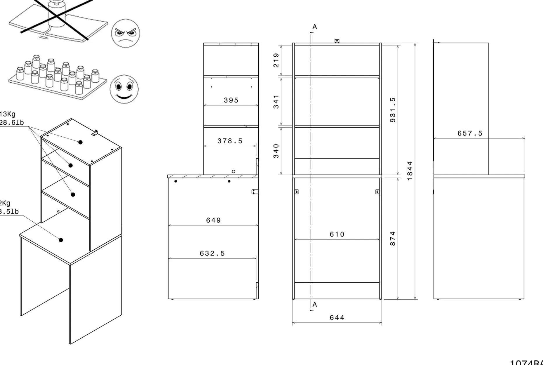 Laundry Waschmaschinenschrank - 65x60x184cm - mit 2 Einlegeböden - Eiche Dekor