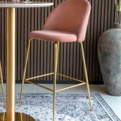 House Nordic Lausanner Barstuhl aus Samt mit Beinen in Messingoptik
