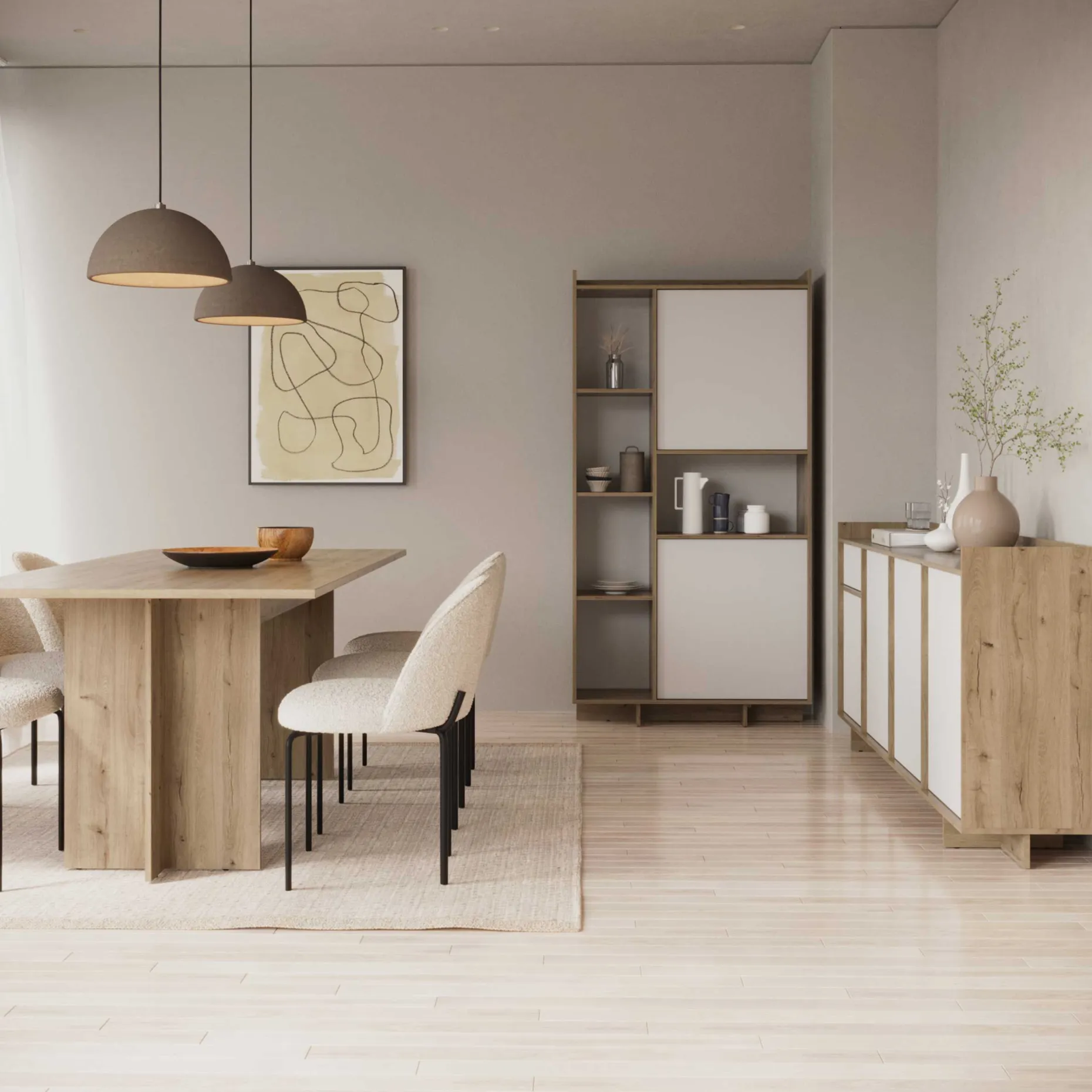 Leda Buffetschrank - 95x36x182cm - 2 Türen - weiß/Eiche Dekor