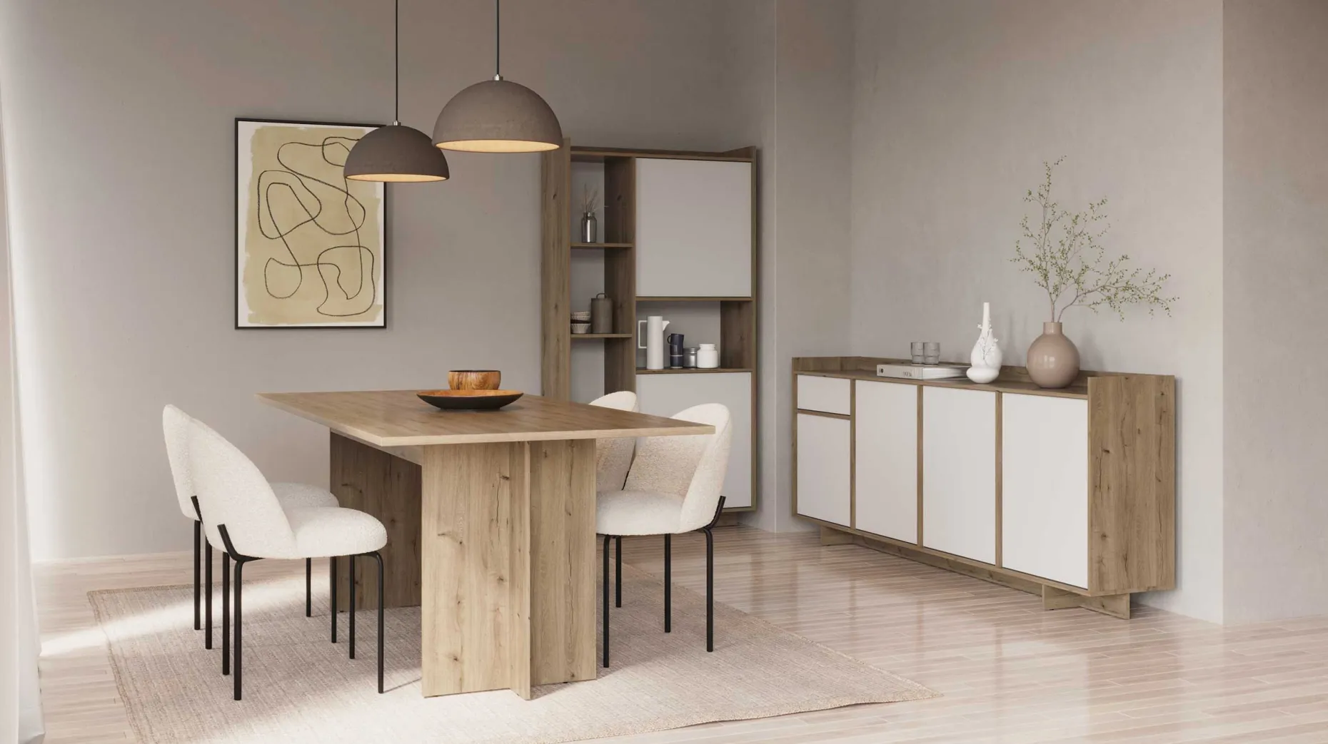 Leda Buffetschrank - 95x36x182cm - 2 Türen - weiß/Eiche Dekor