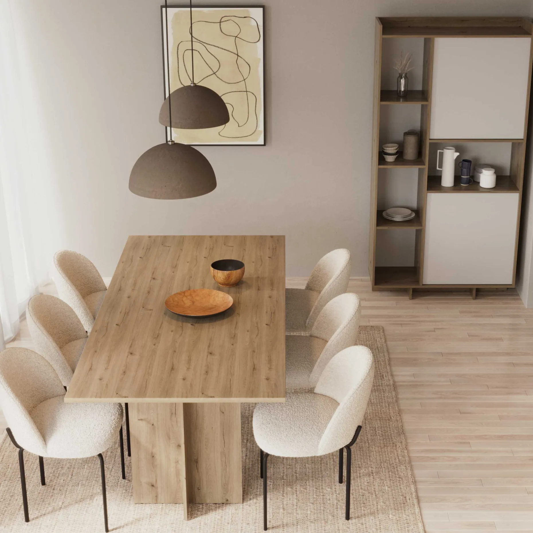 Leda Buffetschrank - 95x36x182cm - 2 Türen - weiß/Eiche Dekor