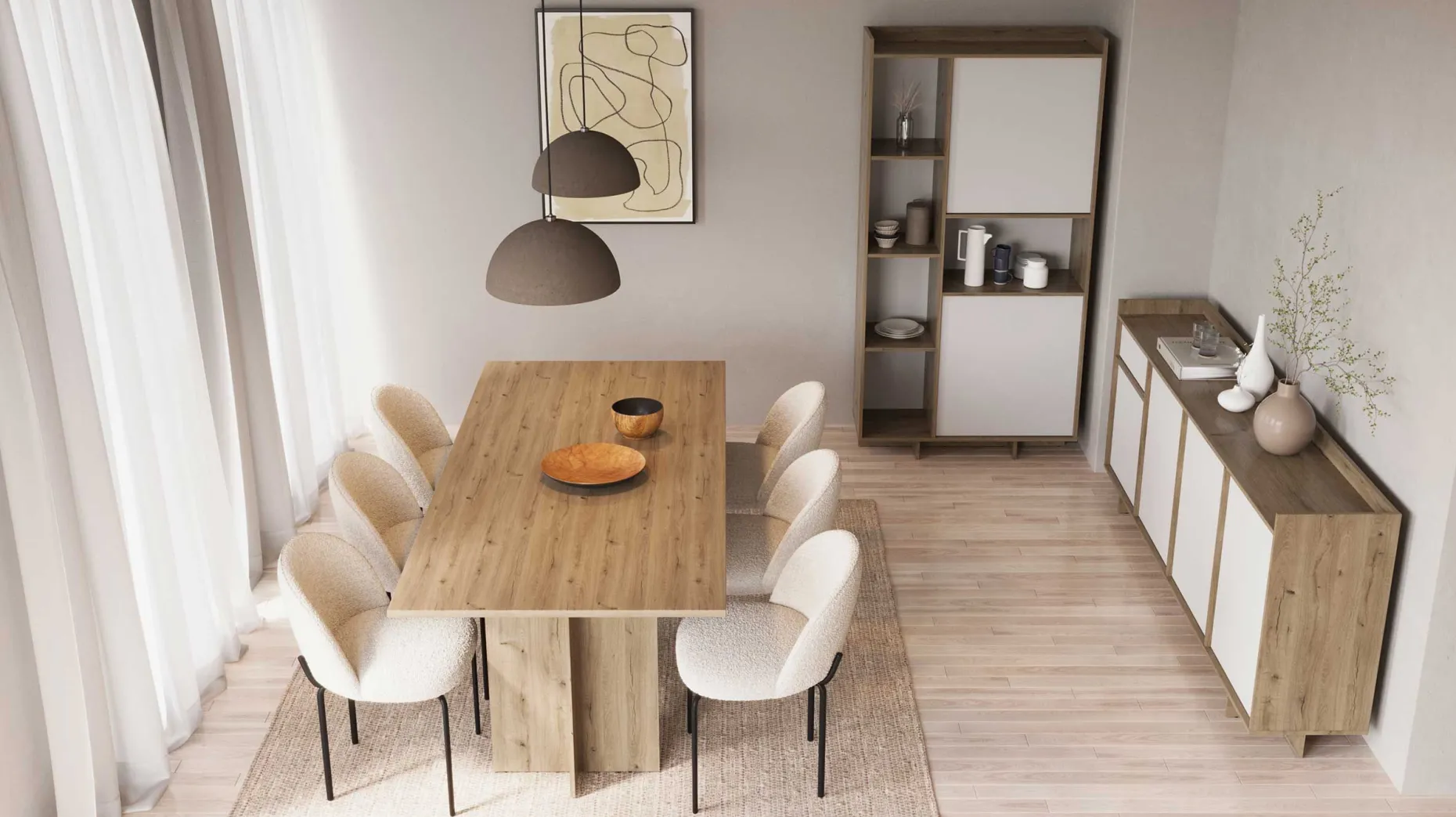 Leda Buffetschrank - 95x36x182cm - 2 Türen - weiß/Eiche Dekor