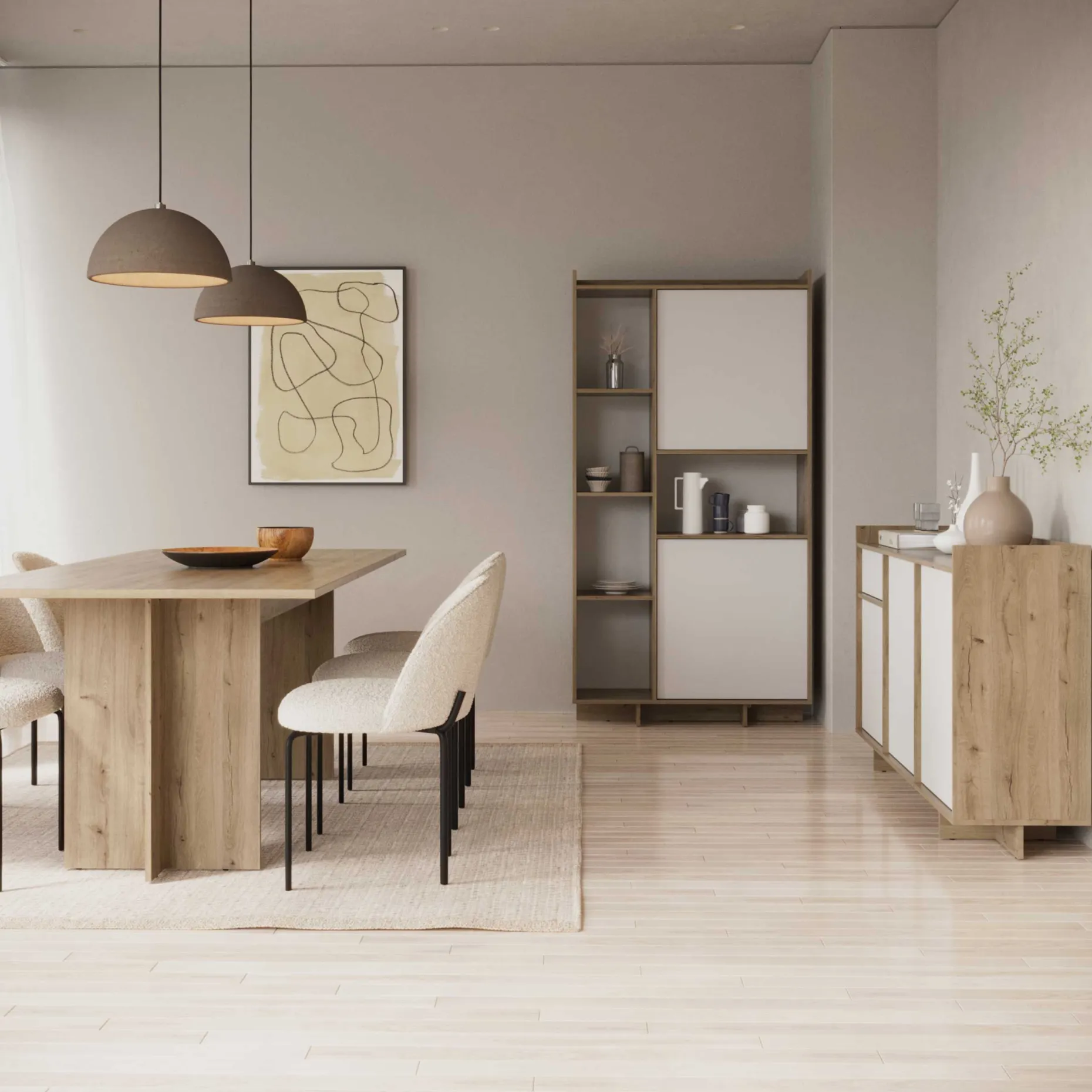 Leda Buffetschrank - 95x36x182cm - 2 Türen - weiß/Eiche Dekor