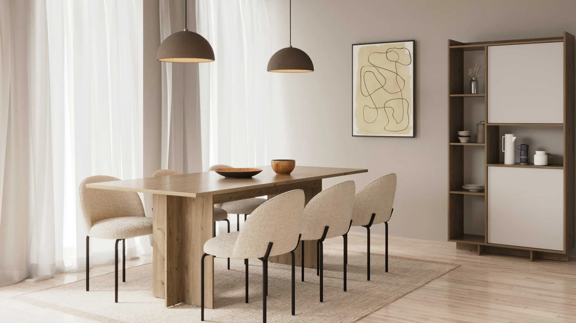 Leda Buffetschrank - 95x36x182cm - 2 Türen - weiß/Eiche Dekor