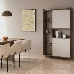 Leda Buffetschrank - 95x36x182cm - 2 Türen - weiß/Eiche Dekor