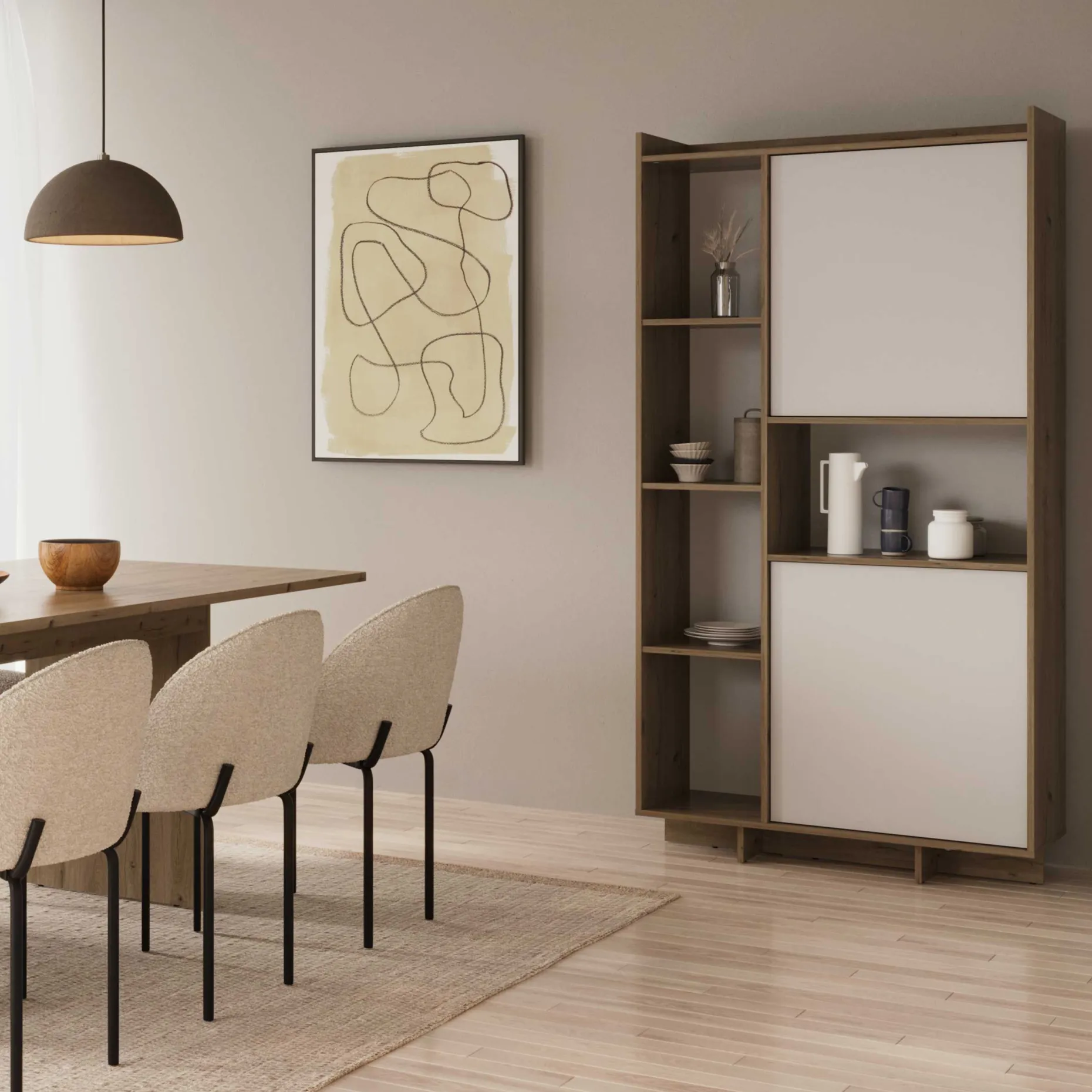 Leda Buffetschrank - 95x36x182cm - 2 Türen - weiß/Eiche Dekor