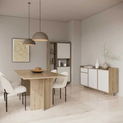Leda Sideboard - 157x36x82cm - 3 Türen und 1 Schublade - weiß/Eiche Dekor