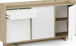 Leda Sideboard - 157x36x82cm - 3 Türen und 1 Schublade - weiß/Eiche Dekor